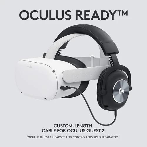 Vista 2 de Logitech G PRO Auriculares para juegos para Oculus Quest 2, listos para Oculus, cable de longitud personalizada, controlador de audio