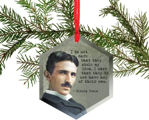 Vista 2 de Nikola Tesla - Adorno navideño de cristal de científicos famosos