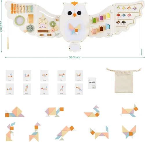 Vista 2 de Paneles de Tablero Ocupado de Pared con Actividades de Búho, Juguetes Sensoriales Montessori, Centro de Actividades de Aprendizaje para Niños