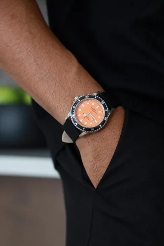 Vista 5 de Peugeot Reloj deportivo con bisel para hombre con correa de muñeca de lona negra