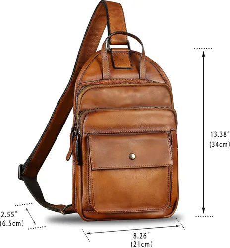 Vista 5 de Bolso bandolera de cuero genuino para hombres y mujeres, estilo vintage, de cuero real, a la moda, mochila bandolera para el hombro, bolso cruzado