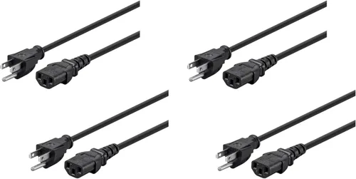 Vista 24 de Monoprice Cable de alimentación NEMA 5-15P a IEC 60320 C13, 18AWG, 10A/1250W, 125V, 3 clavijas, 1 pie, negro, paquete de 6