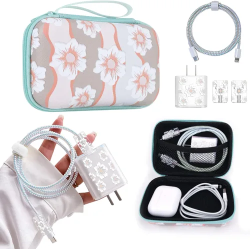 Vista 14 de CameCosy Juego de funda para cargador de teléfono, organizador de cable USB para guardar cables con bolsa de almacenamiento de viaje, suave y lindo