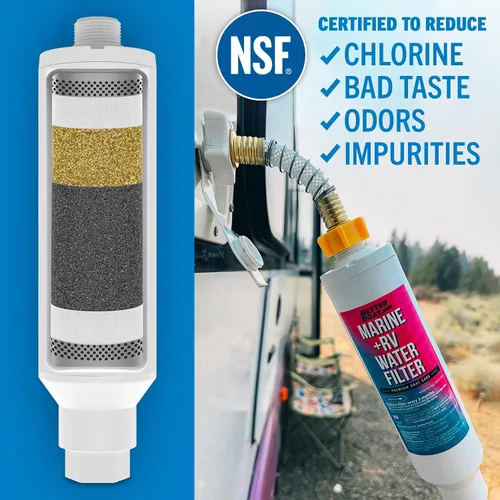 Vista 4 de Better Boat Filtro de agua en línea para caravana, certificado NSF, grado marino, para manguera, campistas y jardín, incluye protector flexible