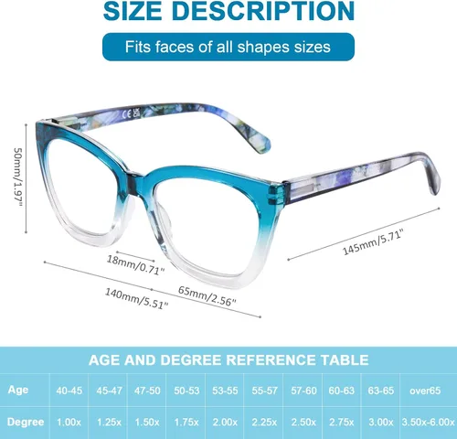 Vista 2 de AQWANO Stylish Reading Glasses for Women, Blue Light Blocking/Anti UV Readers Oversized Fashion Cat Eye Readers A-c4-azul