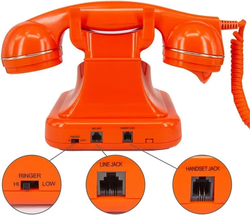 Vista 3 de Teléfonos de línea terrestre para el hogar Teléfono con botón de marcación antiguo, utilizado para oficina hotel y hogar. (naranja)