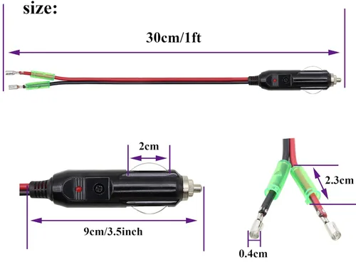 Vista 2 de Enchufe macho para encendedor de cigarrillos de 16 AWG, cable de 12 V, enchufe macho con conductores, fusible de 10 A, cable de enchufe macho