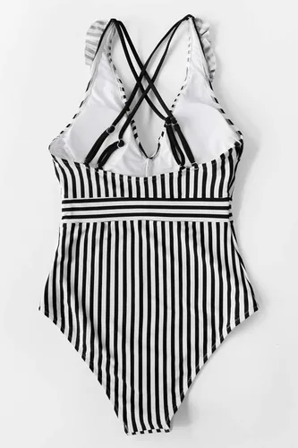 Vista 5 de CUPSHE - Traje de baño cruzado de una pieza con cuello en V y volantes, para mujer