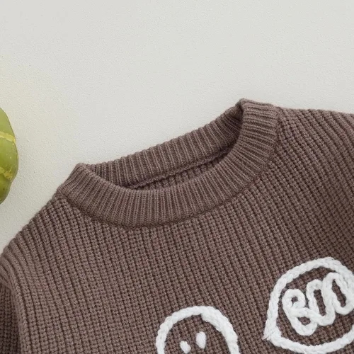 Vista 4 de Kuriozud Suéter de punto con cuello redondo para bebé niño y niña, suave y cálido, ropa de otoño e invierno