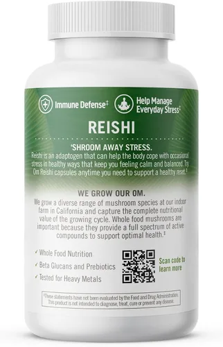 Vista 10 de Om Mushroom Superfood Reishi - Suplemento superalimenticio de cápsulas de hongos, 90 unidades, 30 días, adapttógeno, apoyo al estrés y al sistema