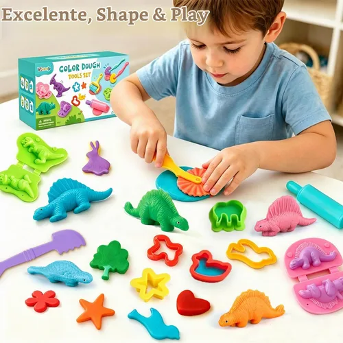 Vista 2 de Juego de herramientas de masa de 34 piezas con fabricantes de dinosaurios