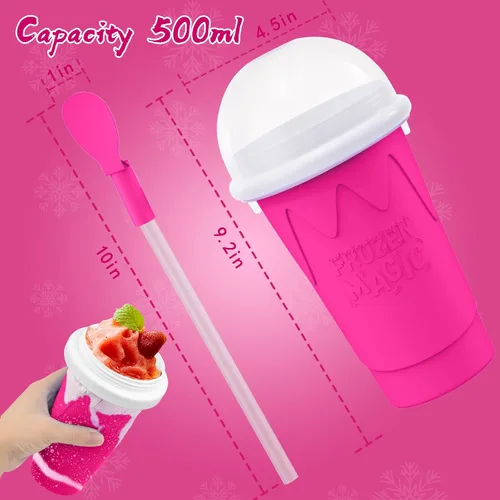 Vista 5 de Taza de 500ML para Slushie Maker, Tazas mágicas de congelación rápida para batidos caseros y helados, Taza de Slushy Maker de doble capa y presión