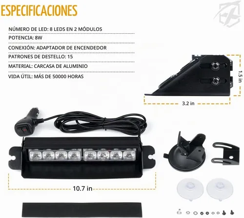 Vista 7 de [Usado] Xprite - Barra de luz estroboscópica verde de emergencia para tablero, carcasa de aluminio con 20 patrones de flash y ventosas, función