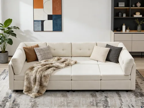 Vista 16 de VANOMi - Sofás seccionales de 6 plazas para sala de estar, sofá modular convertible de 118" en forma de nube, cómodos sofás de chenilla y sofás