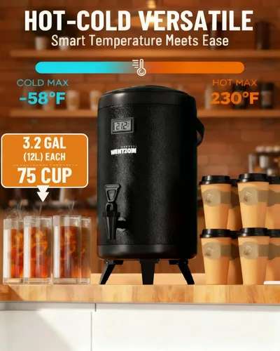 Vista 2 de WantJoin Dispensador de bebidas aislado – Dispensador térmico de acero inoxidable de 12L/3.2 galones para bebidas frías y calientes con grifo