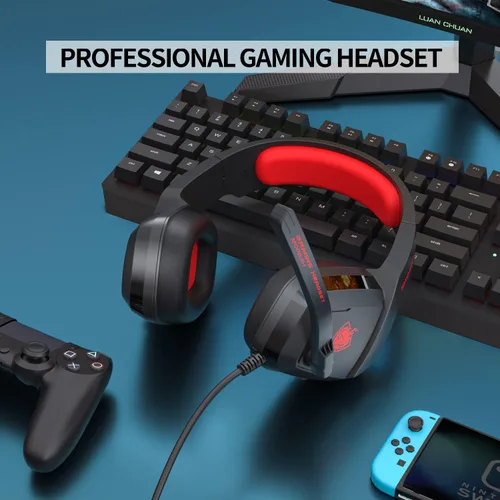 Vista 6 de Auricular para juegos para PS4, Xbox One, computadora, laptop, Mac, PS4 con micrófono, auriculares sobre la oreja, cancelación de ruido, sonido