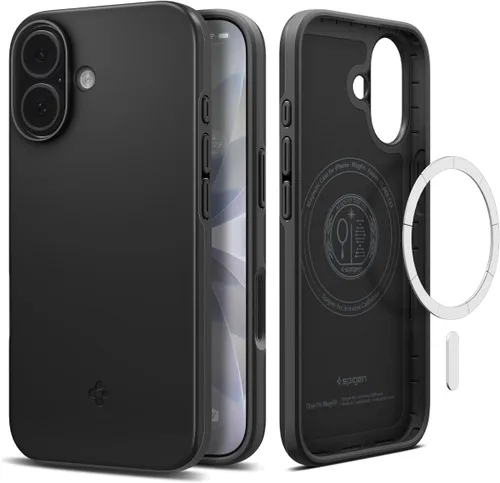 Vista 15 de Spigen Thin Fit MagFit Funda diseñada para iPhone 16 [Carcasa rígida] [Protección de grado militar] Compatible con MagSafe - Negro