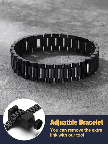 Vista 6 de U7 Link Bracelets for Men, Stainless SteelBlackGold Plated Cuban Link Chain Bracelets, Unisex Chunky Bracelets, Xmas Fathers Day Jewelry for Him