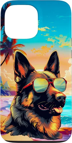 Vista 23 de Funda para iPhone 16 con diseño de pastor alemán, para amantes de los perros, playa, mar, para niños y niñas