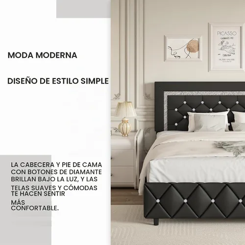 Vista 4 de BarnFurin Base de cama individual con cabecero, cama tapizada con diseño capitonado de diamante, marco de cama para niños con soporte de listones