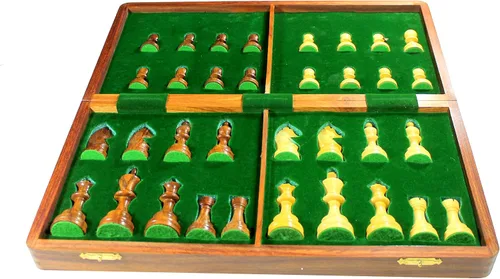 Vista 6 de StonKraft Juego de tablero de ajedrez plegable de madera coleccionable de 18" x 18″+piezas hechas a mano de madera con reina extra
