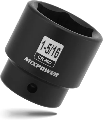 Vista 12 de Zócalo de impacto poco profundo de 1/2", CR-MO, 1-1/4", 6 puntos, diseño de esquina de radio, tuerca de eje de grado de impacto para fácil extracción