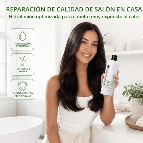 Vista 3 de Kashmir Keratin Acondicionador enriquecido sin sulfatos parabenos para todo tipo de cabello, nueva presentación (16 onzas líquidas)
