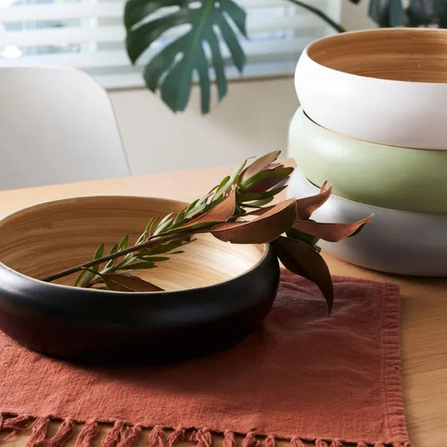 Vista 4 de Tazón de Frutas para Encimera de Cocina, Tazón Decorativo, Tazón Grande de Servicio o Cesta de Frutas para Cocina de Bambú Trenzado (Negro)