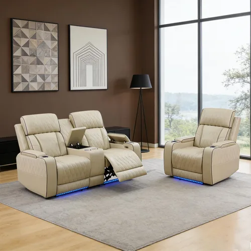 Vista 30 de Sofá reclinable individual eléctrico para muebles de sala de estar, silla reclinable de cuero con luces LED, puertos USB, almacenamiento oculto