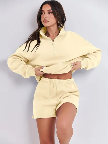 Vista 9 de Prinbara Conjunto deportivo de 2 piezas para mujer, sudadera de cuello con media cremallera, ropa de descanso, ropa Y2K