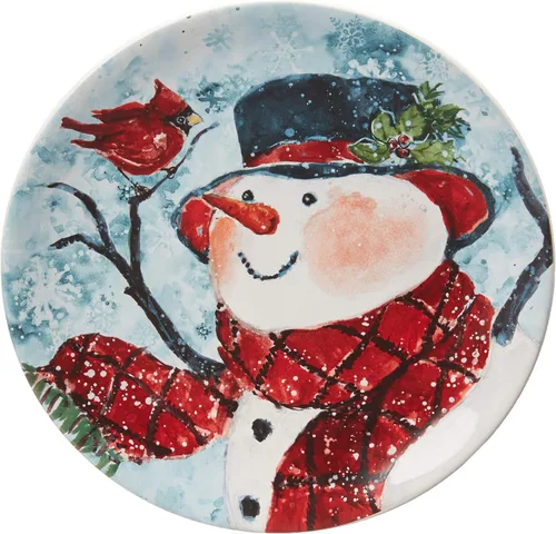 Vista 4 de Juego de vajilla de 16 piezas con diseño de muñeco de nieve de acuarela, servicio