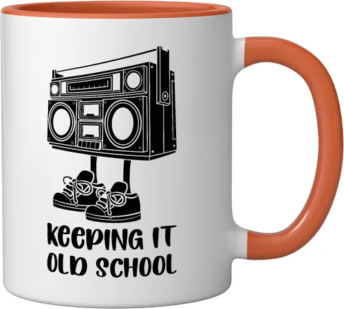Vista 2 de Keeping It Old School 80s 90s Retro Cassette Radio Ceramic Mug, Orange/White