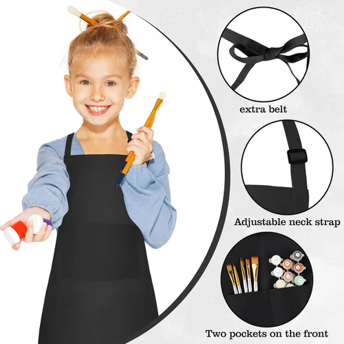 Vista 3 de MEEZY Juego de 3 delantales para niños con bolsillos, delantal ajustable para pintar, delantal de arte para niños, delantales de chef para niños