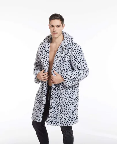Vista 4 de UMREN Abrigos de piel sintética de leopardo para hombre, chaqueta larga de lujo, parka cárdigans