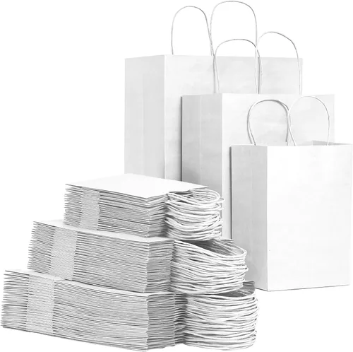Vista 8 de FACEBAG Paquete de 90 bolsas de papel kraft negro con asas a granel, bolsas de regalo de varios tamaños para favores, comestibles, venta al por