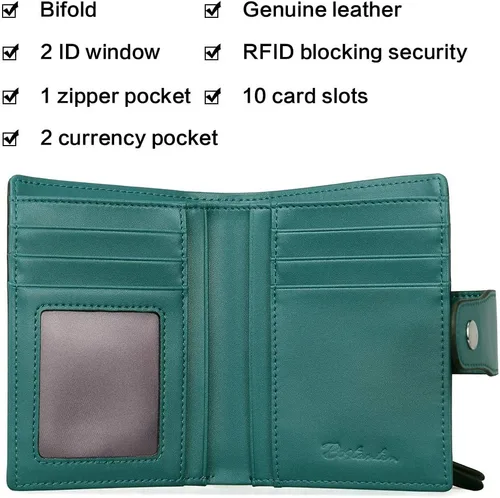Vista 3 de BOSTANTEN - Billetera de cuero para mujer con bloqueo RFID, pequeña, con cremallera, de bolsillo, para tarjetas, con ventana para documento