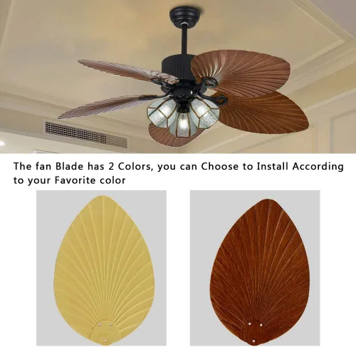 Vista 5 de OUKANING Palm Island Bali Breeze Ventilador de techo, cinco hojas de palmera, ventilador tropical, con control remoto (52 pulgadas)