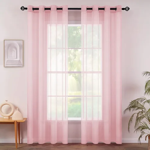 Vista 19 de MIULEE 2 paneles de cortinas semitransparentes beige para ventana, elegantes con ojales en la parte superior, cortinas de gasa