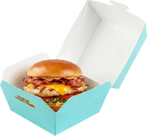 Vista 18 de Restaurantware Mini cajas de hamburguesas de 2.5 x 2.5 x 2 pulgadas, 100 recipientes de alimentos con tapa con bisagras, cajas desechables de papel