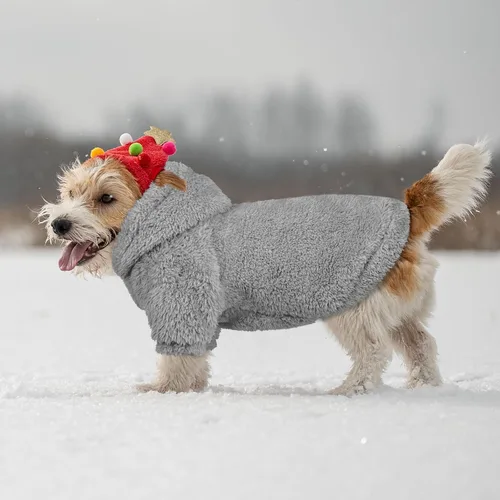 Vista 6 de Suéteres mullidos para perros pequeños, suéter suave de forro polar de doble cara para mascotas, suéter con capucha para perro, abrigos de sherpa