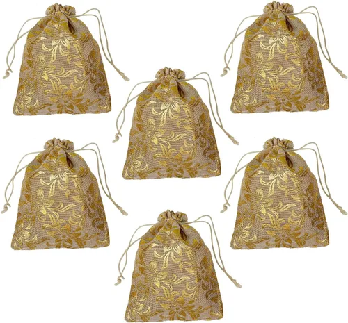 Vista 2 de exciting Lives Juego de 10 bolsas grandes de organza de yute Potli de diseño, bolsas grandes de regalo de Navidad, Año Nuevo, bolsas multicolores