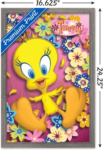 Vista 3 de Trends International Looney Tunes - Póster de pared de Tweety Bird de poder, 14.725 x 22.375 pulgadas, versión enmarcada de madera de granero