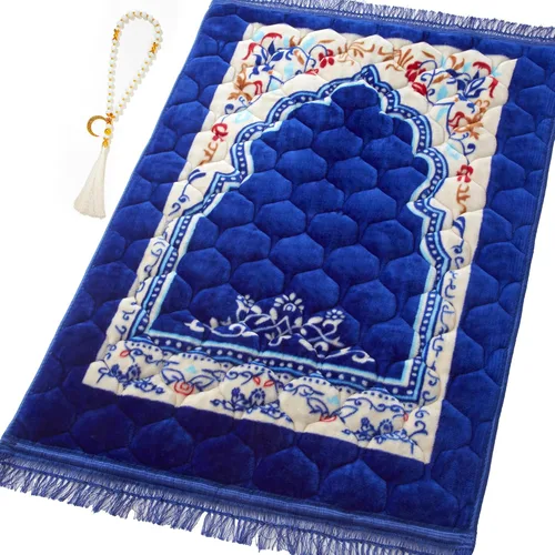Vista 9 de Alfombra de oración musulmana con cuentas de oración Tasbih, suave y grande para oración islámica mate, alfombrilla de oración islámica acolchada