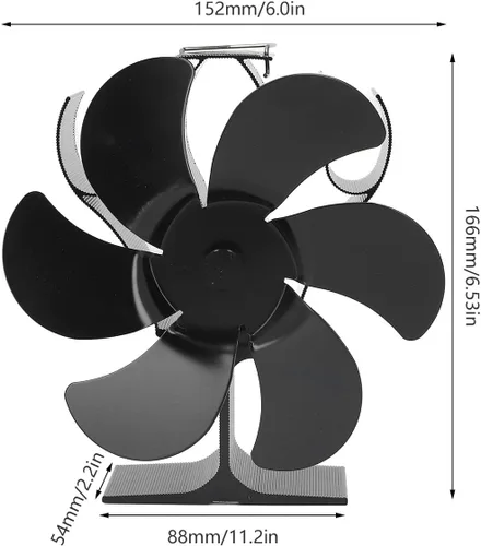 Vista 9 de Ventilador de estufa de 6 aspas, ventilador de estufa de leña con arranque automático, ventilador de chimenea, diámetro negro, circulación de aire