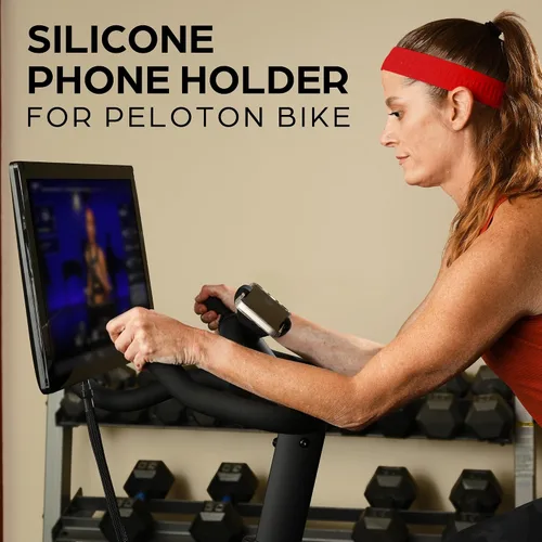 Vista 2 de Soporte de teléfono de silicona mejorado compatible con accesorios de bicicleta Peloton - Soporte para teléfono celular para bicicleta de ejercicio