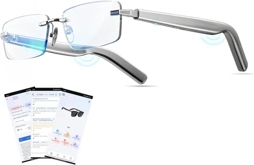 Vista 10 de Gafas inteligentes Bluetooth con IA para hombres y mujeres con Chat GPT, gafas de traducción con 115 idiomas y lentes sin marco que bloquean la luz