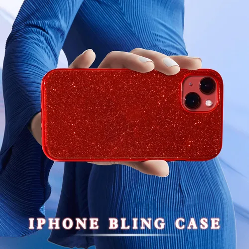 Vista 4 de MATEPROX Bling Sparkle - Funda protectora compatible con iPhone 13 de 6.1 pulgadas 2021 para niñas y mujeres, diseño navideño (rojo)