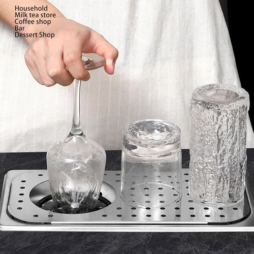 Vista 2 de Glass Rinser, 304 Stainless Steel Automatic Cup Washer for Home Bar Coffee Shop, with Drain Drip Tray