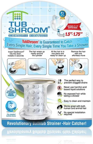 Vista 2 de TubShroom Colector de pelo para desagüe de bañera, cromado y fregadero, revolucionario protector de drenaje de lavabo de baño, colador, trampa