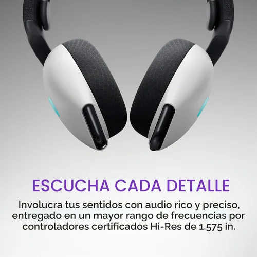 Vista 5 de Alienware AW720H Auriculares inalámbricos para juegos de modo dual - Sonido espacial Dolby Atmos, inalámbrico 2.4 GHz, cable de conector de 0.138